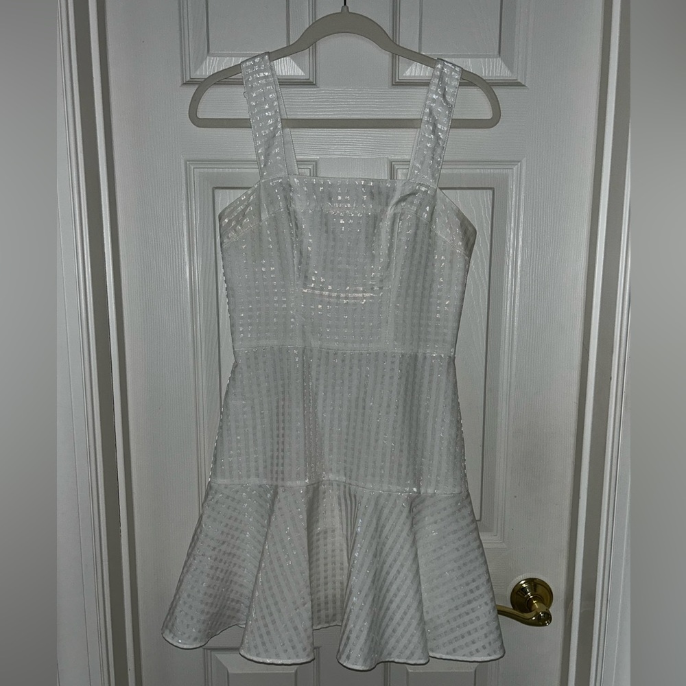 Unique Amanda Uprichard white dress with white metallic detailing. Worn twice.